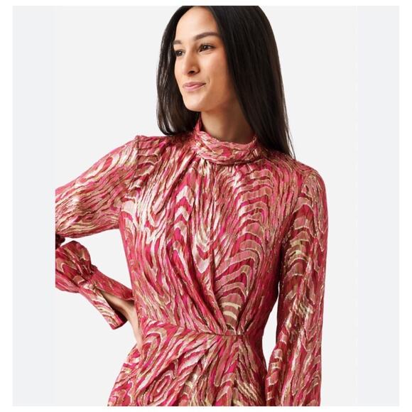 NWT Jonathan Simkhai Halen Ruched Metallic fil coupé silk-blend moire Dress - Picture 12 of 12